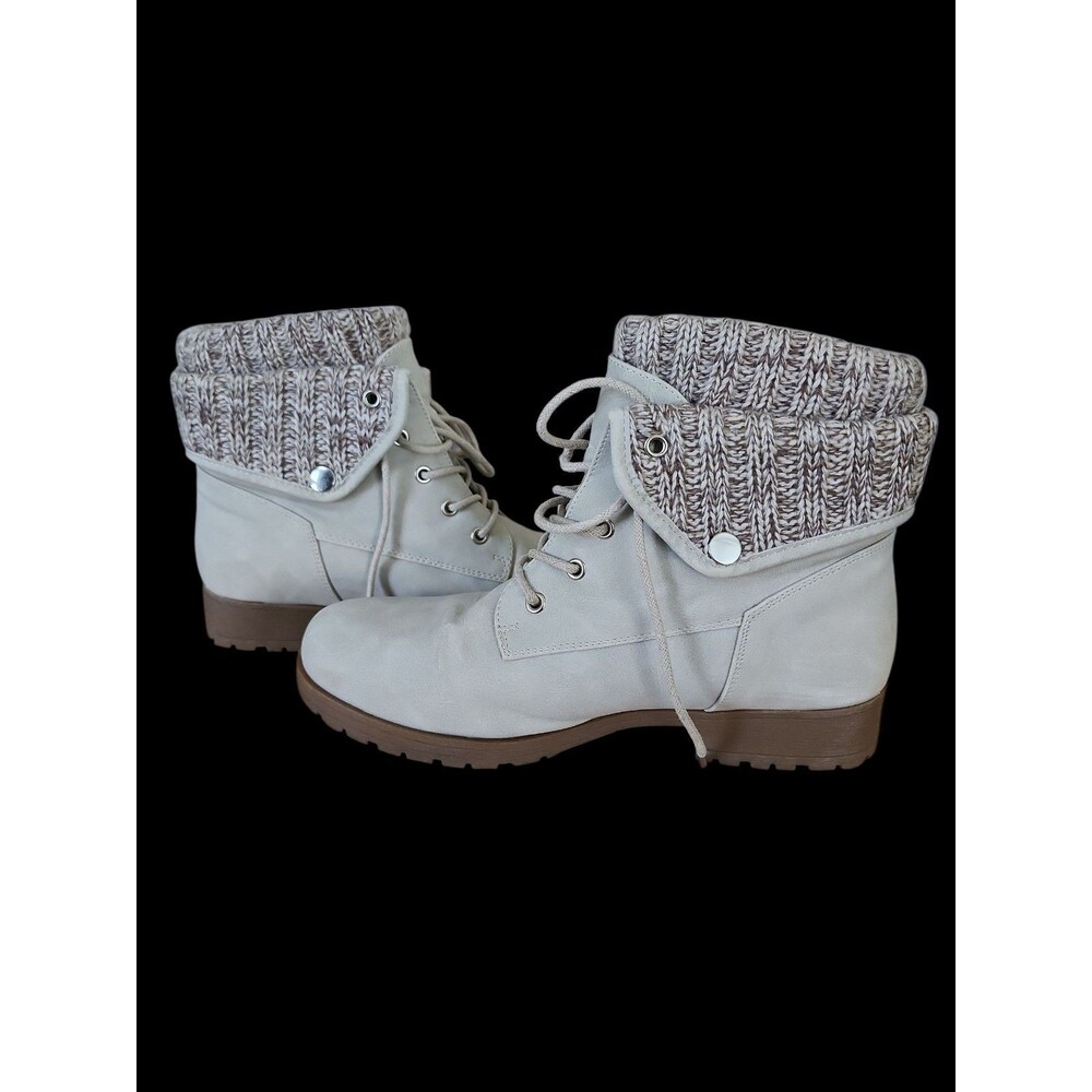 Jessica Cline Women’s Size 8.5M Lace Up Ankle Boots Fold Over Knit Collar - Picture 3 of 11